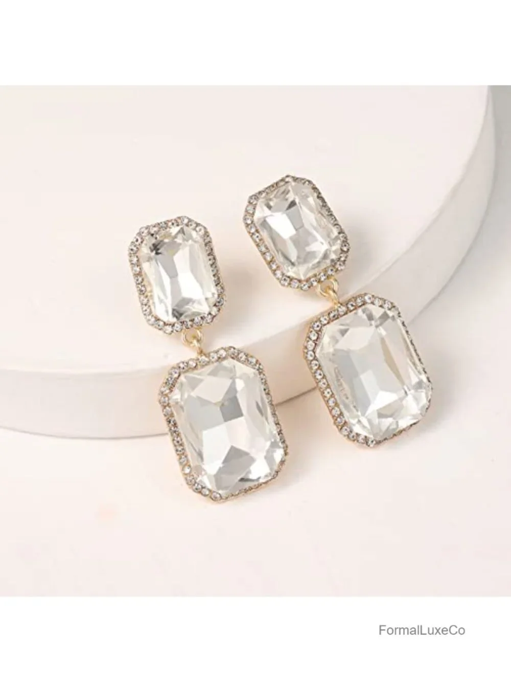 Vintage Rhinestone Statement Drop Dangle Earrings Crystal Gold Plated Evening